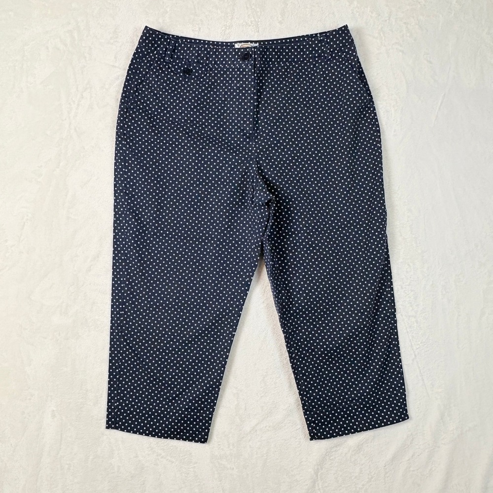 Vtg Talbots Pants Women Sz 16 Petite Navy Blue Polka Dot Cropped Stretch Chino